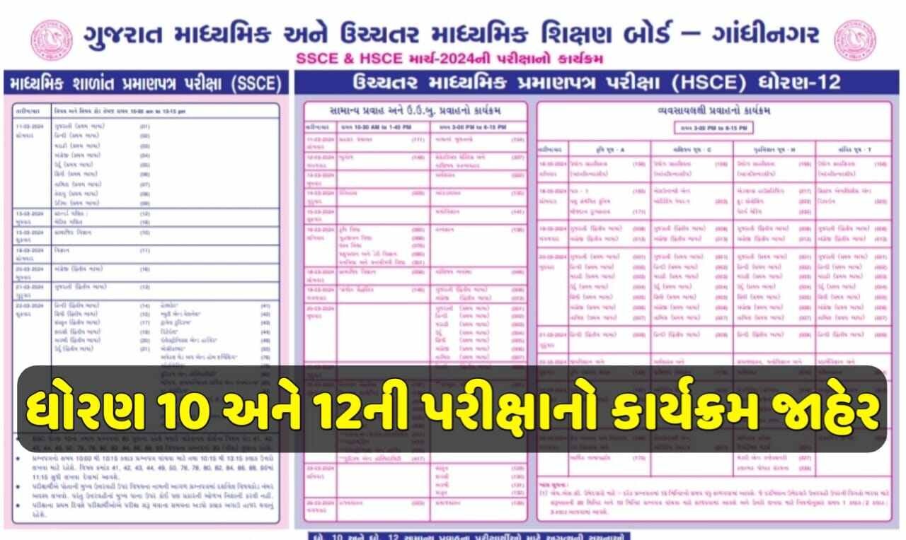 Gujarat Board Exam Time Table