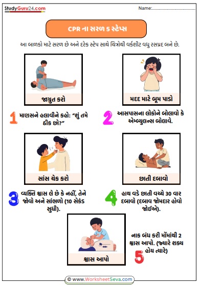 CPR ના સરળ 5 સ્ટેપ્સ ગુજરાતી માં worksheet pdf